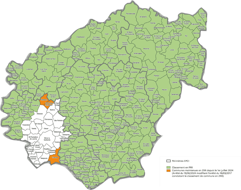 Carte des zones sous-dotées : Corrèze