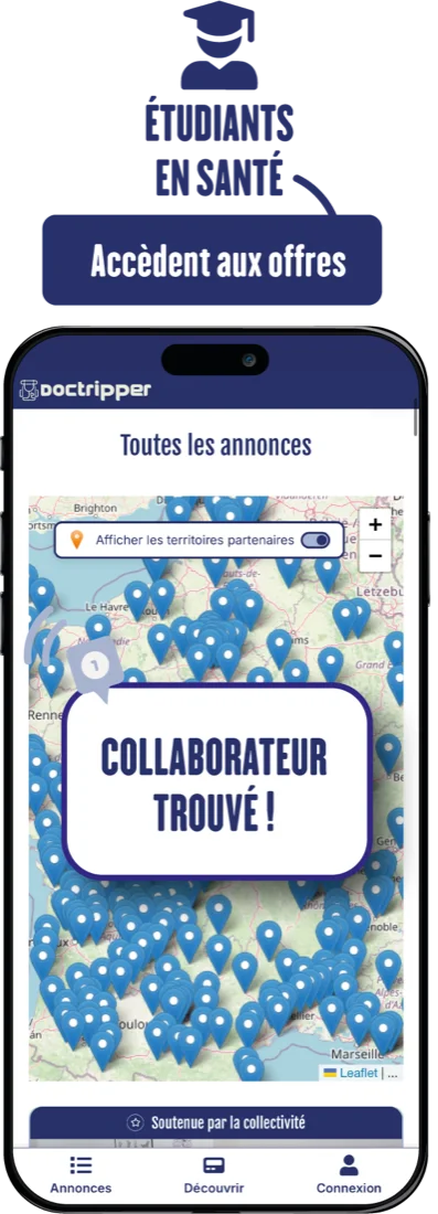 Les étudiants en santé accèdent aux offres sur la carte et trouvent leur collaborateur.